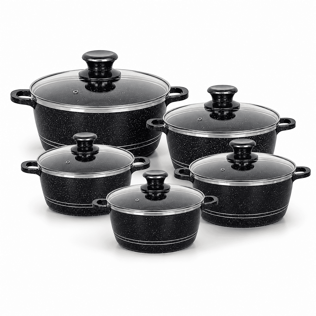 Nova 5pc Marble Diecast Stockpot Black (20cm-24cm-28cm-30cm-32cm)